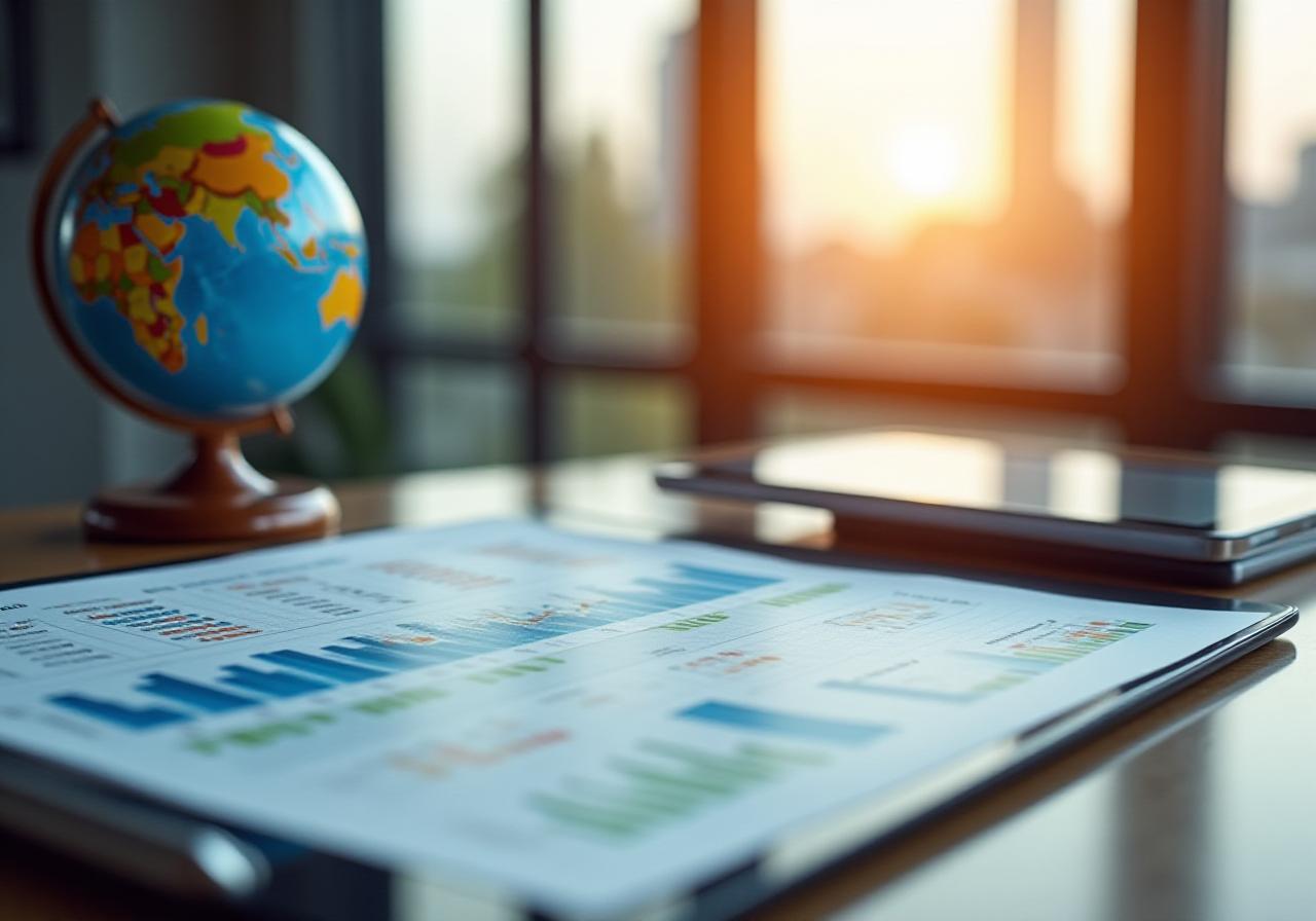A brightly lit professional workspace with legal documents and logistics charts